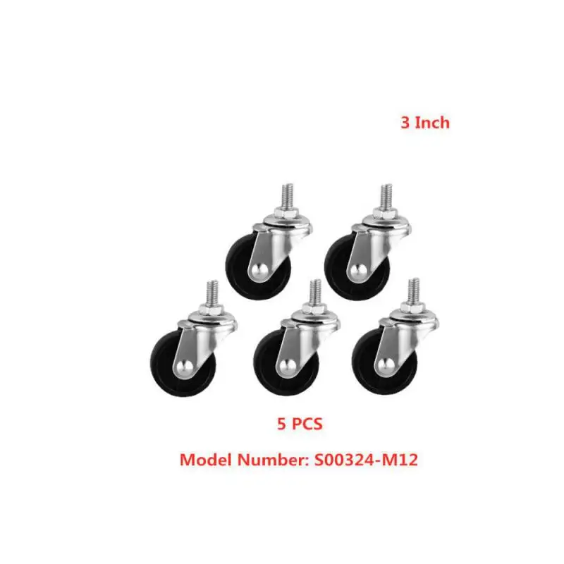 5 Packs Casters 3 Inch M12 Screw Universal Caster Light Black Pp Plastic Steering Wheel Tool Trolley Factory Direction