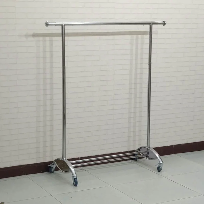 2026 Clothing Store Telescopic Coat Rack with Foldable Horizontal Bar and Island Rack Wheels Gantry Rack Display Hangers