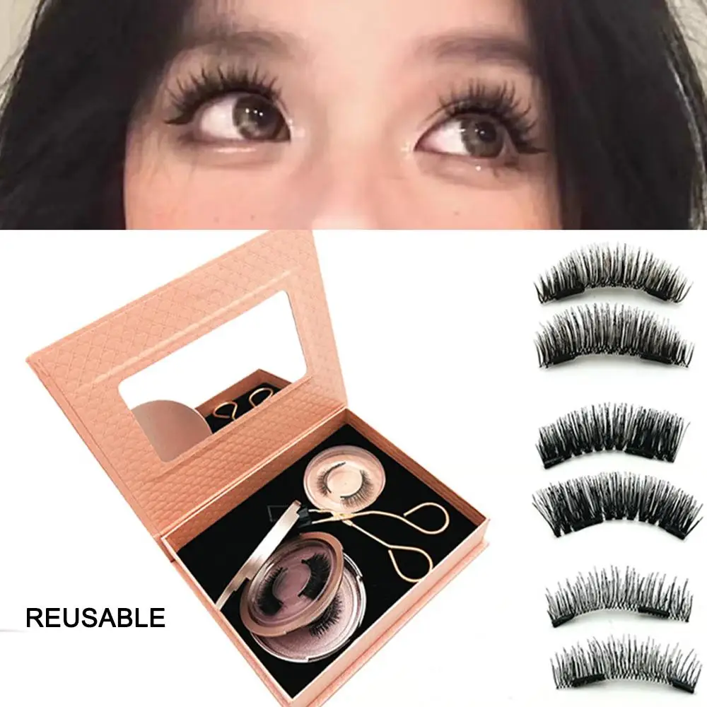 2pairs 5 Magnets 3D Magnetic False Eyelashes Handmade Natural Artificial Faux Tweezers Eyelashes Cils Magnetic with Mink C5Z5