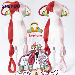 Peluca de Cosplay Uta Anime para mujer y niña, pelo rojo y rosa resistente al calor, accesorios de auriculares para Halloween, gorra de peluca