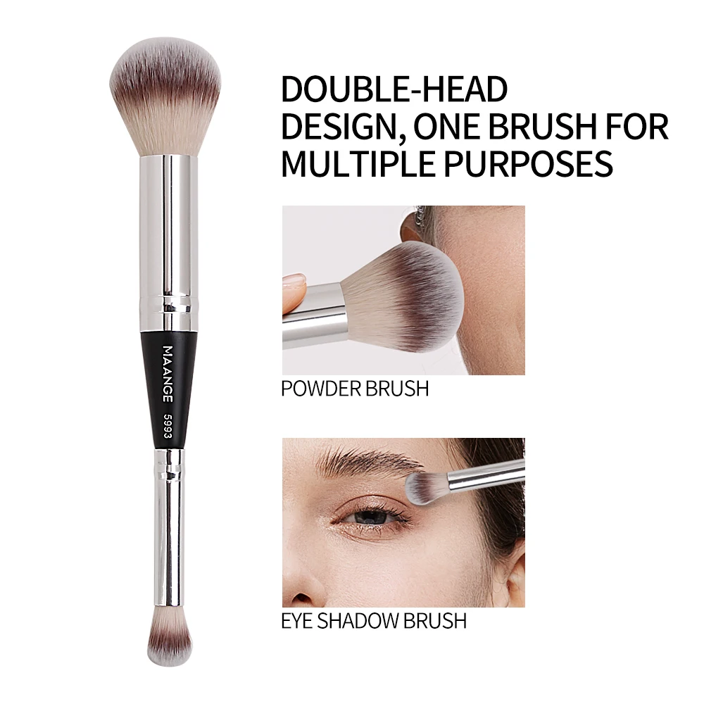 Maange kuas Rias หัวคู่แบบ2 in 1 kuas Blush ON แปรงแต่งหน้าสำหรับผสมแป้งเหลว peralatan Rias เครื่องสำอาง