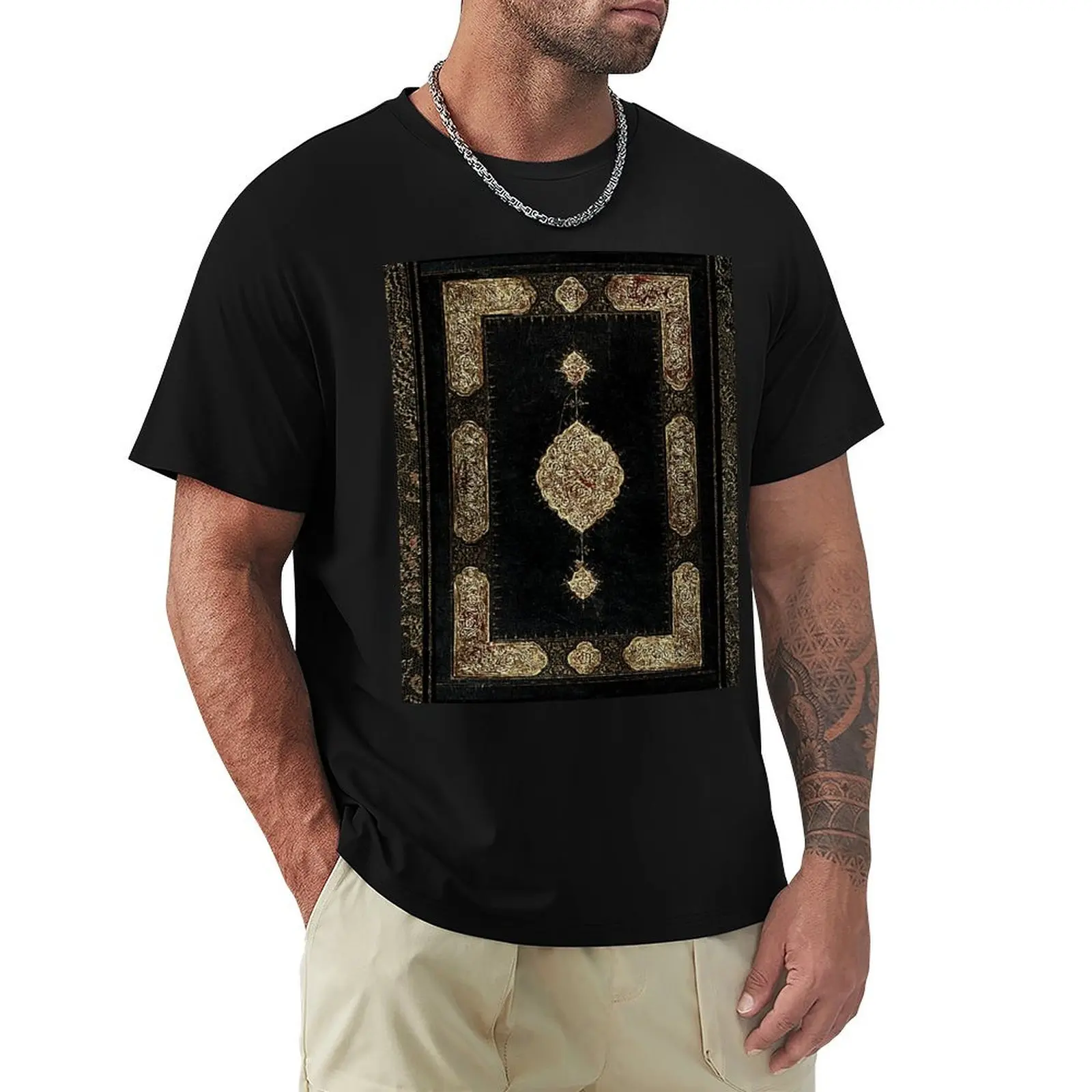 Antique Gilded Book Cover Design T-Shirt Plus Size Solid Color T-Shirt