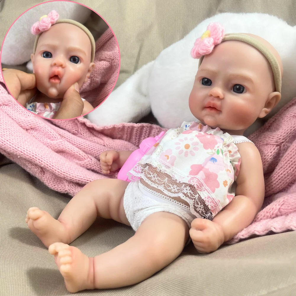 

New Face Full Solid Silicone Reborn Baby Doll Tina Mini 13 Inch Washable Body Girl Silicone Doll Birthday Christmas Gift