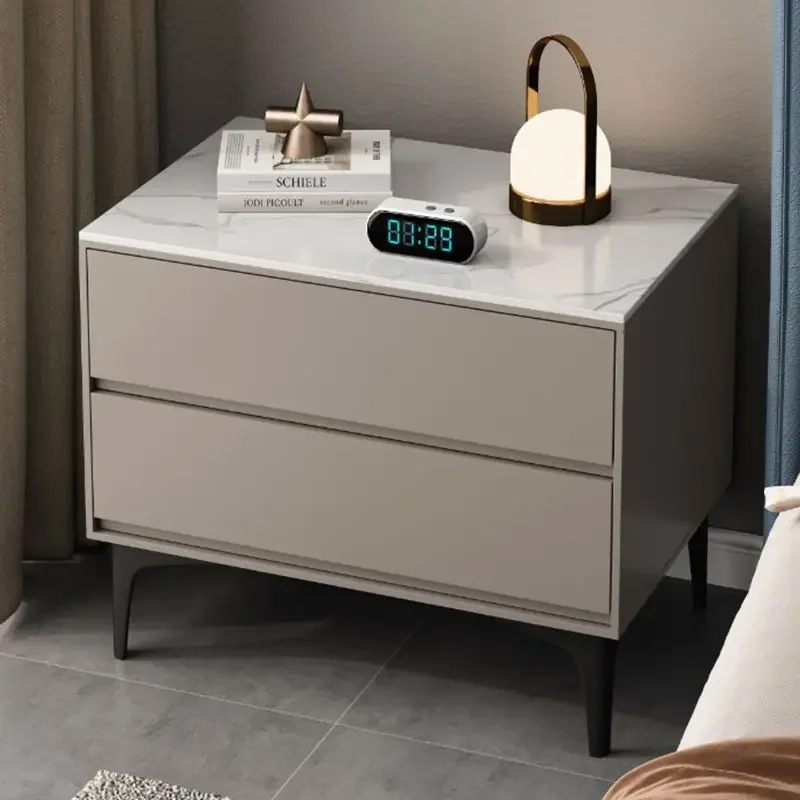 LXAll solid wood rock slab bedside table simple modern Italian paint black bedside table storage feelingSSS