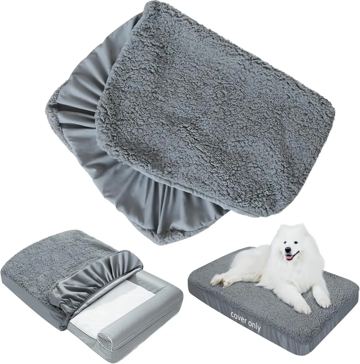 

Dog Bed Covers 2 Pack Soft Plush Replacement Washable, Waterproof Pet Bed Liner Grey 36x27 Inches, for Dog/Cat, Cover Only