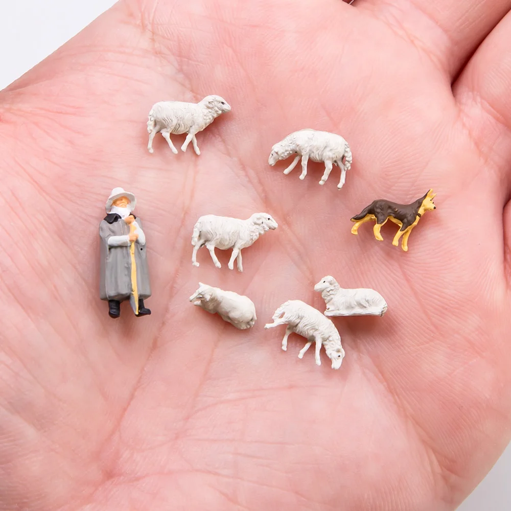 

8pcs/set Ho Scale 1:87 Shepherd Herd Free Range Characters Farm Scene Model Miniature shooting of figurine props for Diorama