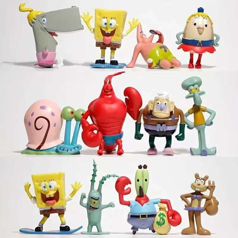 

12pcs/set Anime Spongebobed Patricks Action Figure Collection Model Toys Cartoon Room Decoration Kids Birthday Gift