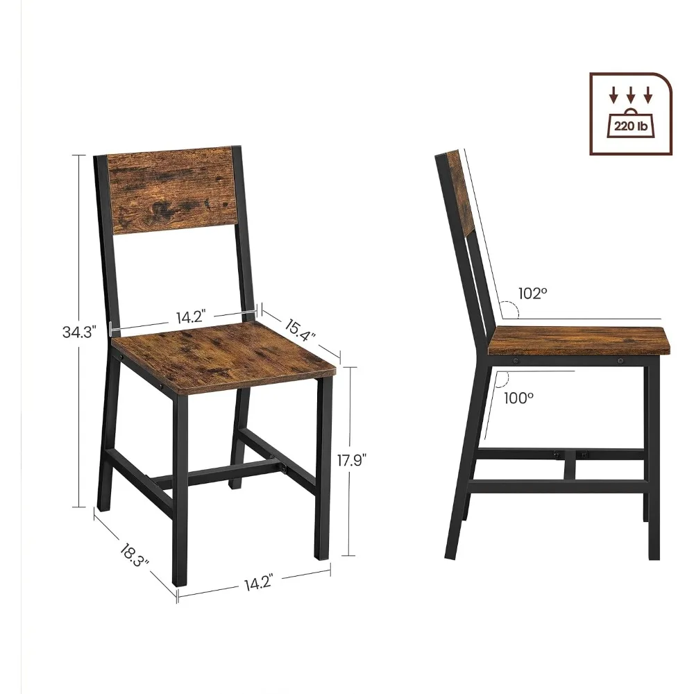 Rustic Wood Dining Chairs Set of 2, Metal Frame, Easy Assembly, Comfortable Seats, Modern Farmhouse Style for Home
