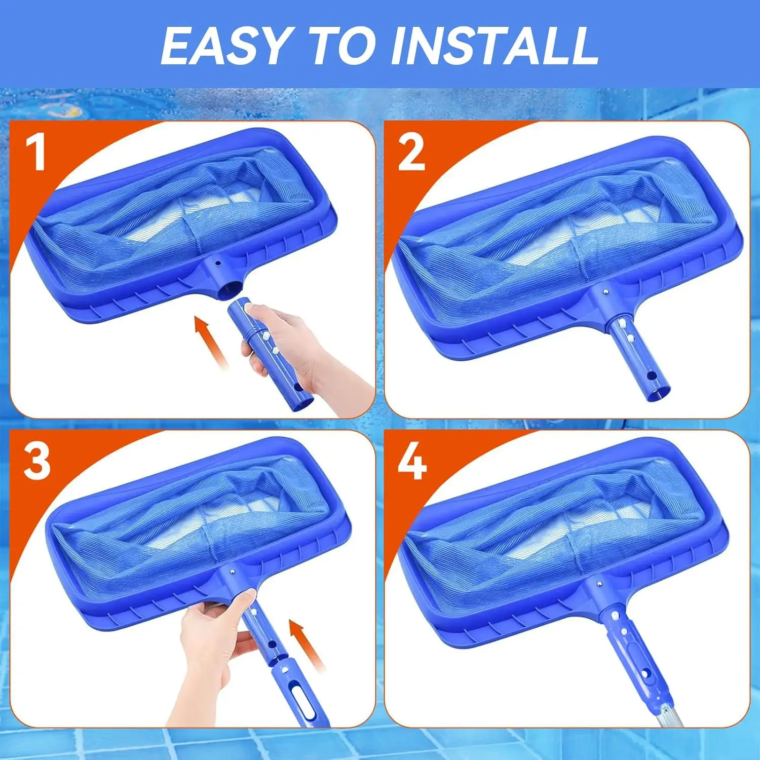Pool Skimmer Net with 43 x 28 x 5 cm Dimensions and Telescopic Design for Flexible Operation in Varied Depth Water Features