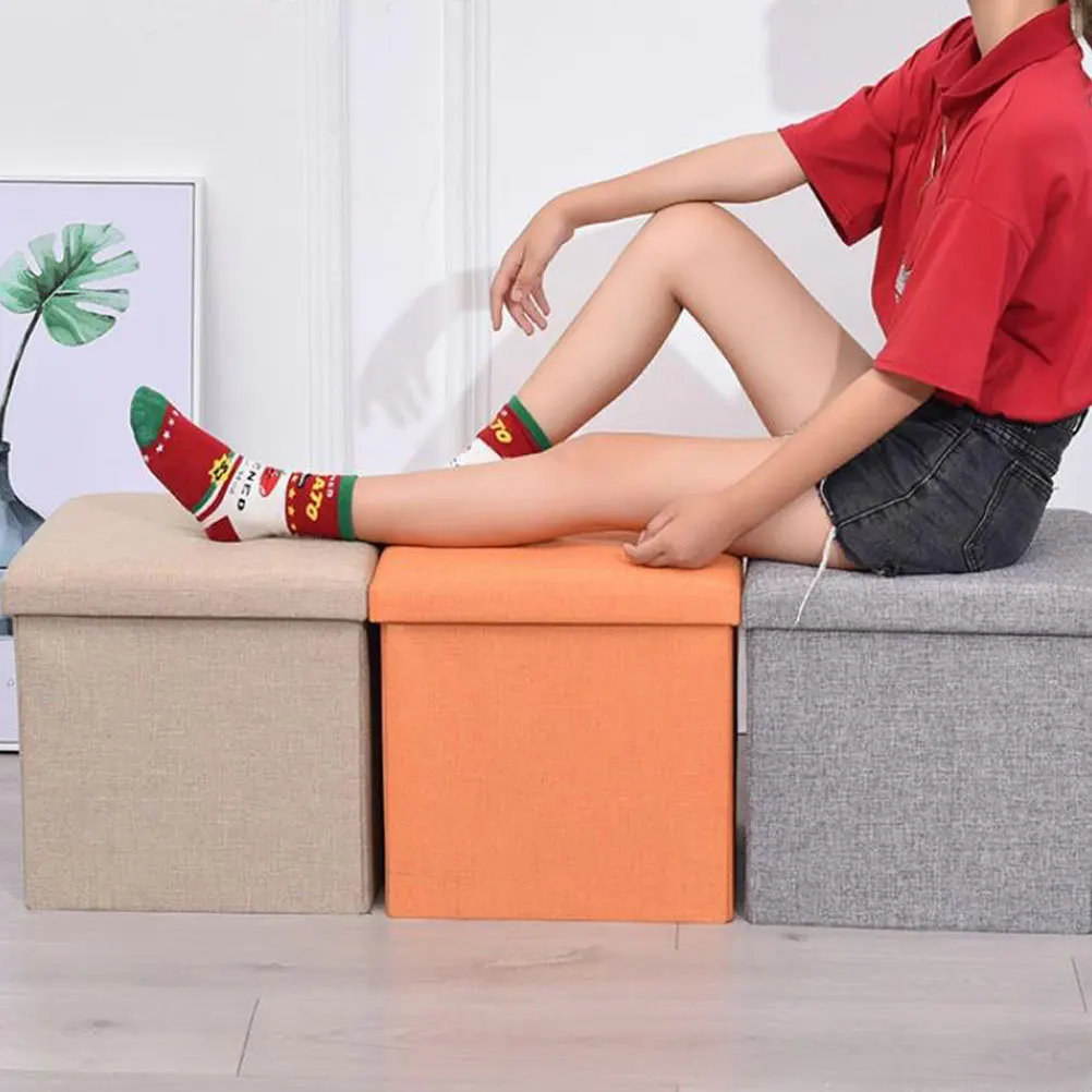 

1pc Practical Foldable Storage Container For Kids Room Nursery Closet Orange Household Stool Practical Stool