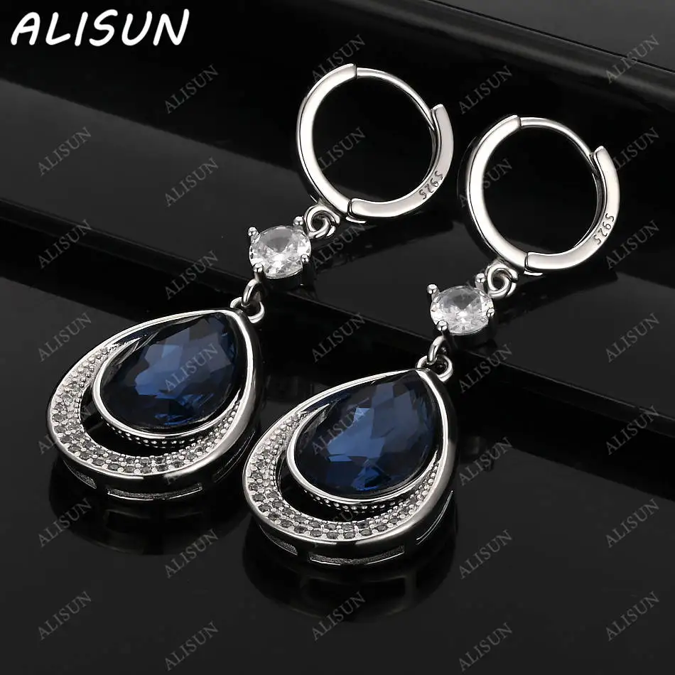 

ALISUN 925 Sterling Silver Blue Zircon Water Drop Earrings Drop Earrings For Women Charm Trend Birthday Gifts Fashion Party Fine