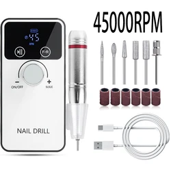 45000RPM Nail Drill Portable Rechargeable Nail Drill Machine With Bits Kit For Acrylic Nails Gel Polishing Removing For Home