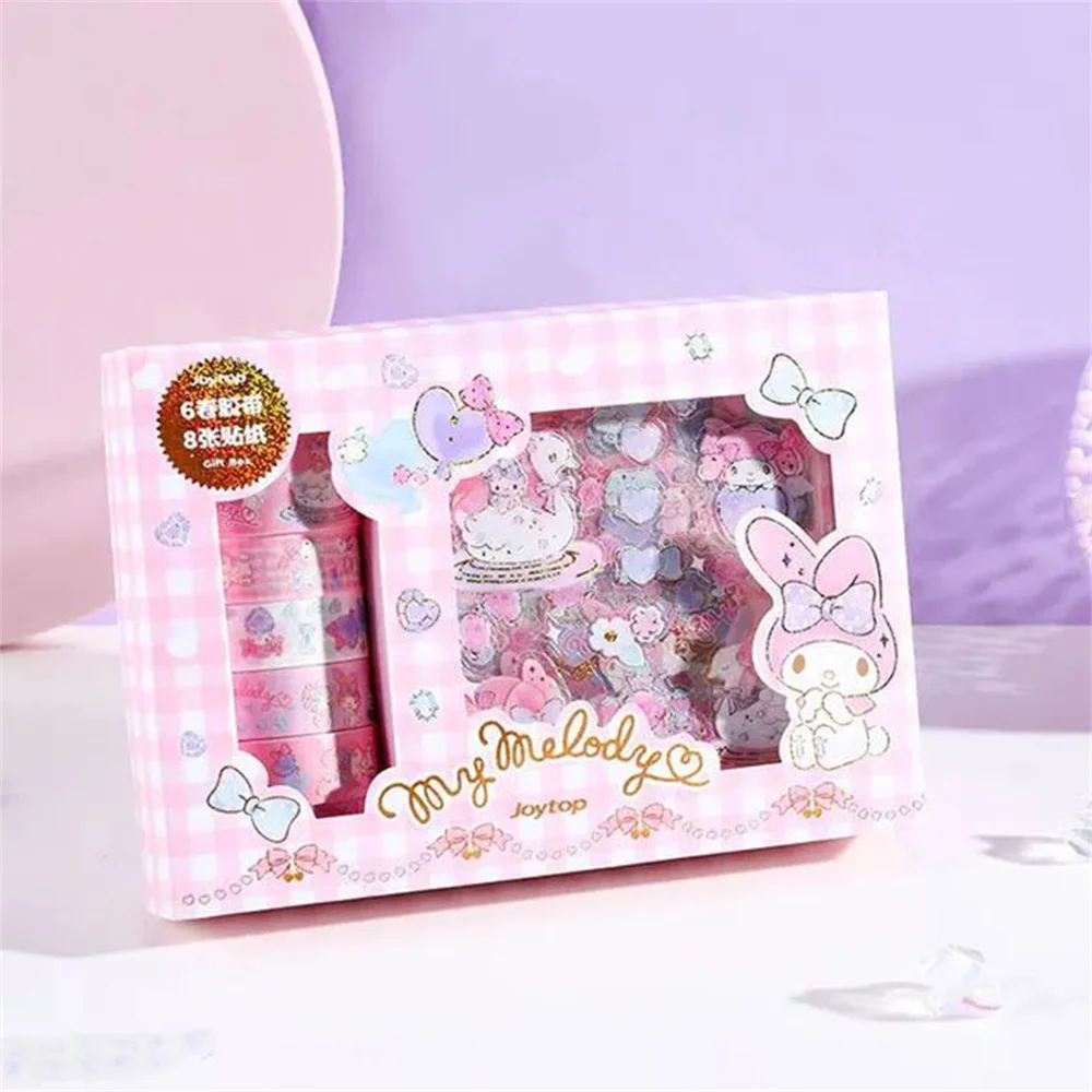 Sanrio Kuromi Cinnamoroll Stickers Gift Box Kawaii Kitty Melody Anime Hand Account Guka Decoration DIY Sticker Girls Kids Toys