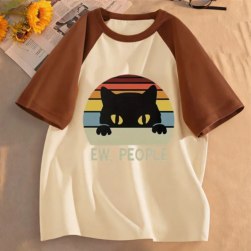 Funny EW, PEOPLE Cat Graphic Print T Shirts Cat Kids Children's T-shirt Boys Girls Summer Spring Casual Top Tee Shirt