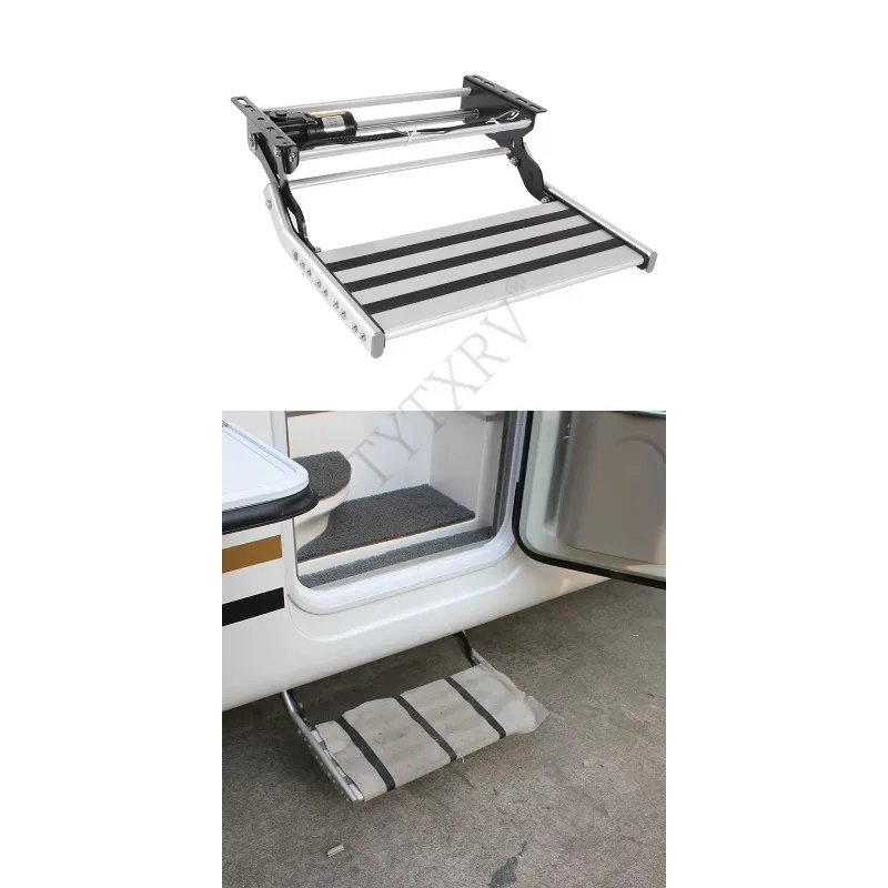 

RV Accessories Caravan Step with Light Folding Electric Camper Stairs Aluminum Alloy Steps 200kg Capacity