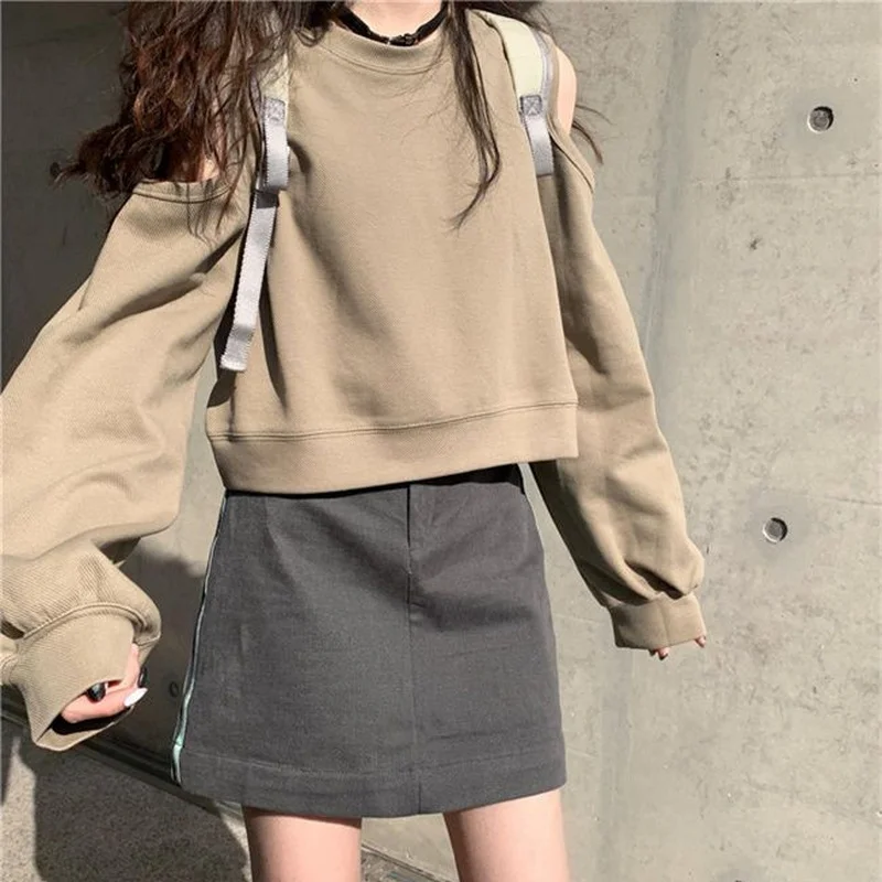 Sweatshirts Women Off-shoulder Stylish Tender Cropped Ladies Solid Schoolgirl All-match Minimalist Hot Sale Popular New Arrival