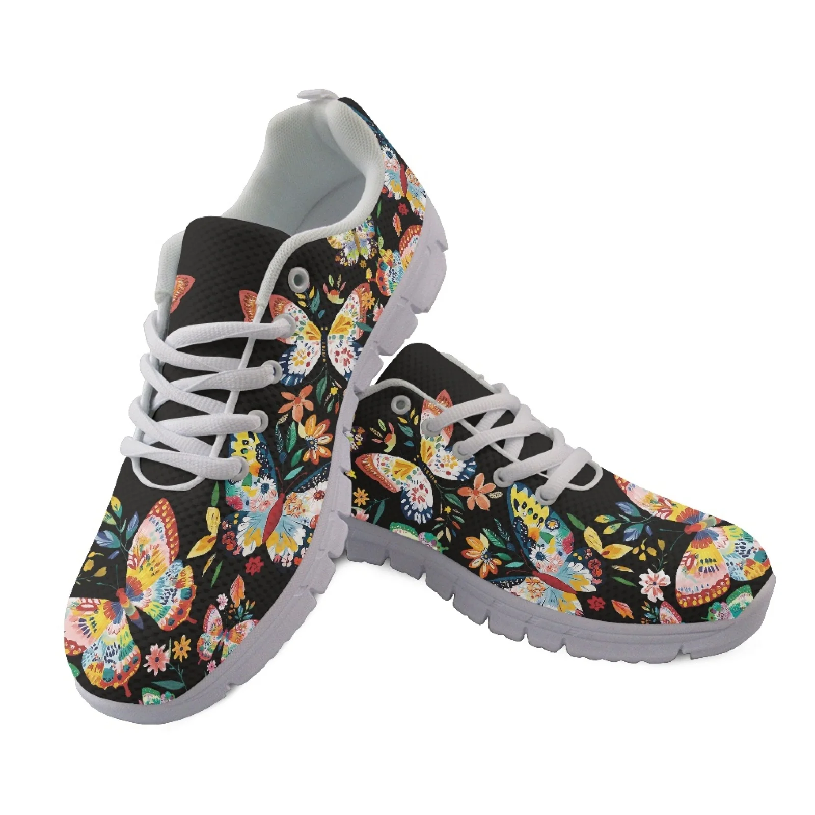 Coloranimal Butterfly Floral Lace-up Sports Trainers Men's Tennis Shoes Sports Tennis Shoes for Womens Ladies