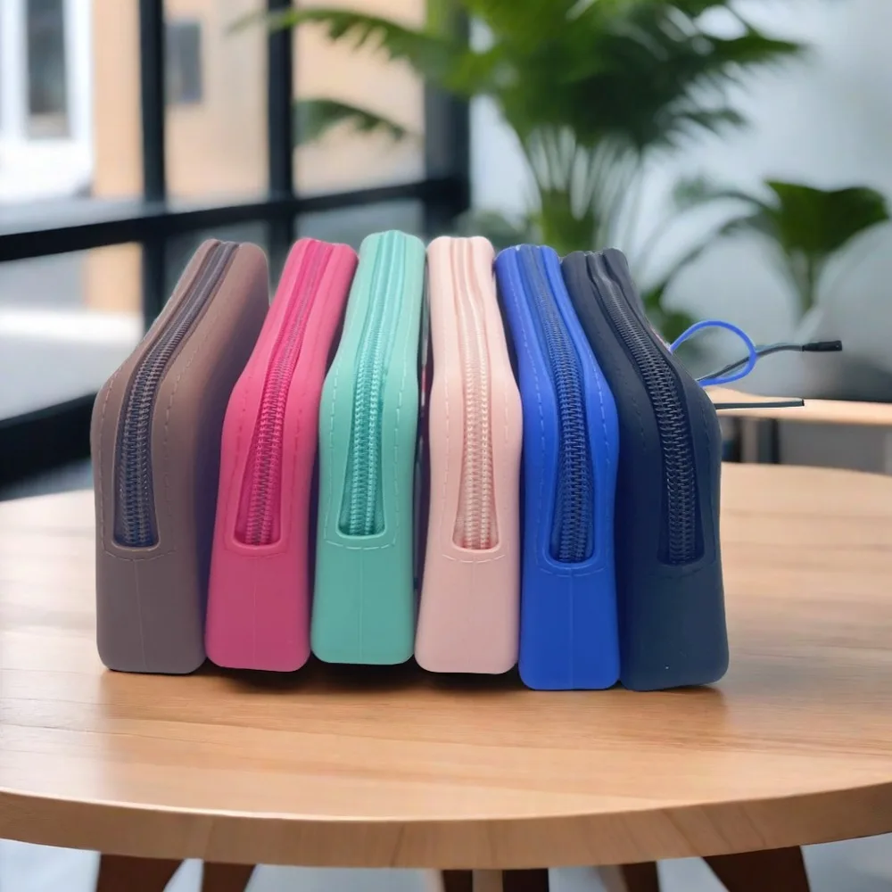Rectangle Silicone Cosmetic Bag Solid Color Headphone bag Coin Purse Small Item Bag High Capacity Lipstick storage bag Women