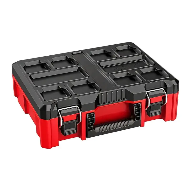 Multi-size Rugged Toolbox Portable Red Power Tool Storage Box,Suitable for Woodworking and Electrical Tools, Plastic Toolbox
