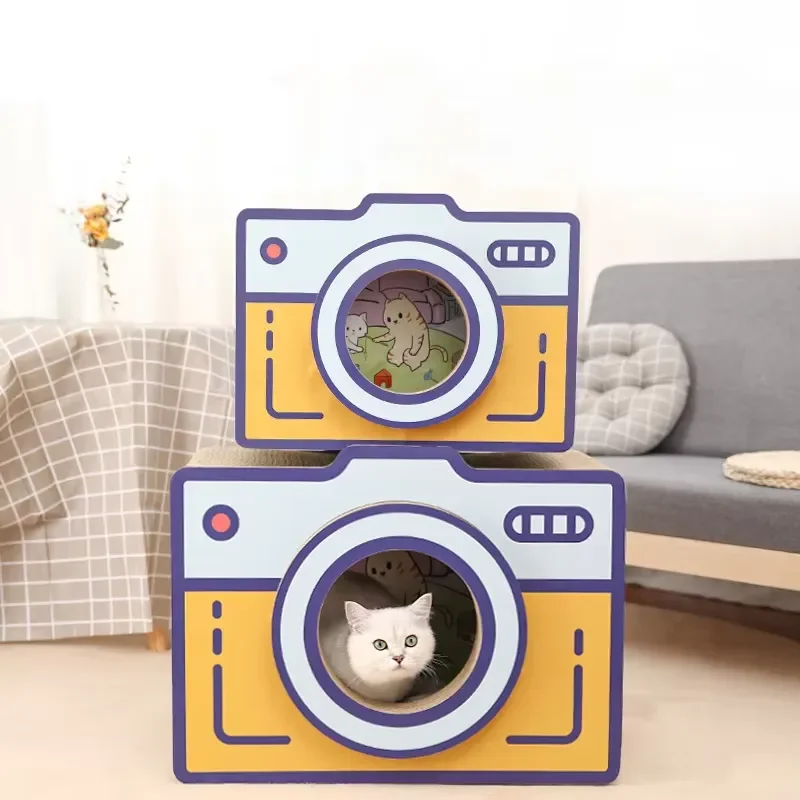 for Evernew Eco-Friendly Durable Round Retro Camera Design Cat Scratching Board Grinding Claw Toy with Corrugated Paper