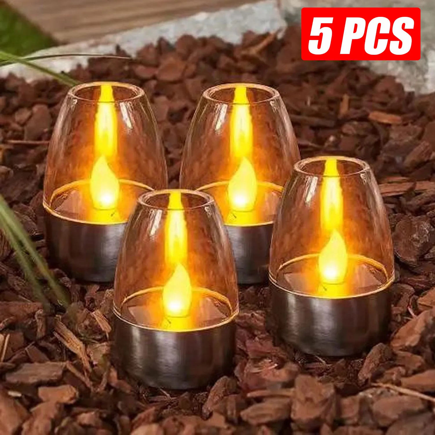Lampes à bougies solaires à flamme vacillante, lampe décorative de jardin, étanche IP65, capteur de lumière automatique, détection intelligente, éclairage paysager extérieur pour patio, cour, allée, pelouse, décoration de mariage et de fête