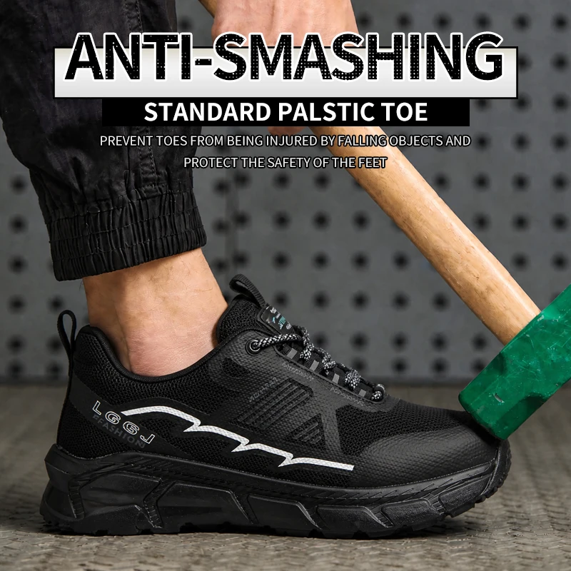 Puncture-Proof Safety Shoes Lace-Up Work Footwear for Industrial & Construction Site Use
