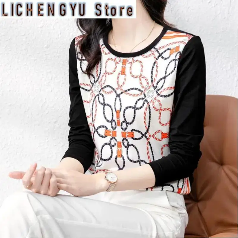 Women's Clothing Spring Autumn Crew Neck Long Sleeve Pullovers Slim Casual All-match Contrast Color Office Lady Young Style Tops