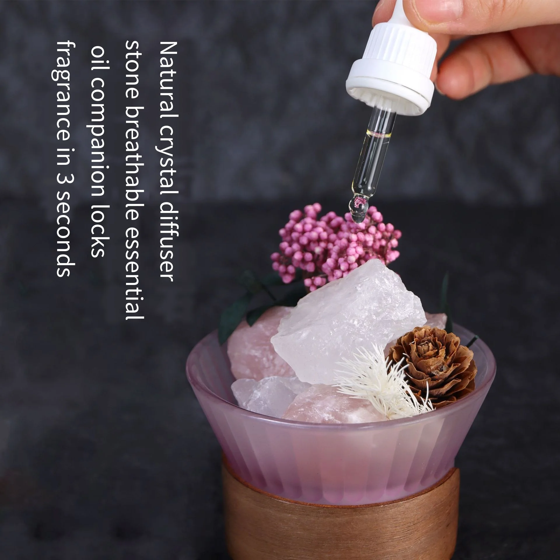 Dried Flower Crystal Diffuser Stone Gift Set, Thorn Rose Scent Fragrance Crystal With 10ml Essential Oil,No Fire Aroma Decor For