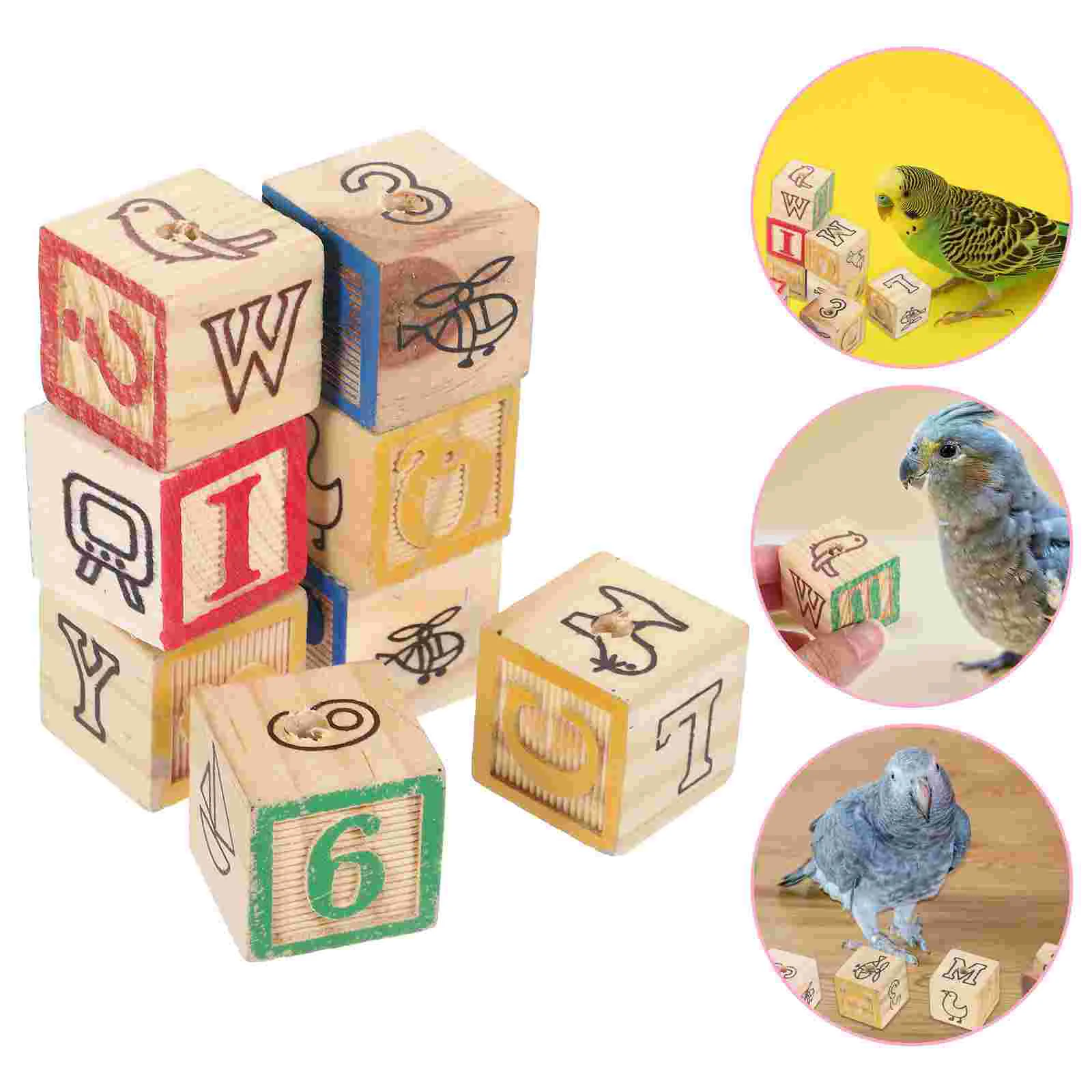 Blocs de lettres et chiffres en bois, 8 pièces, jouet Alphabet pour perroquets d'animaux, lisses, sûrs, Non éducatifs, Cubes de Puzzle en bois lumineux