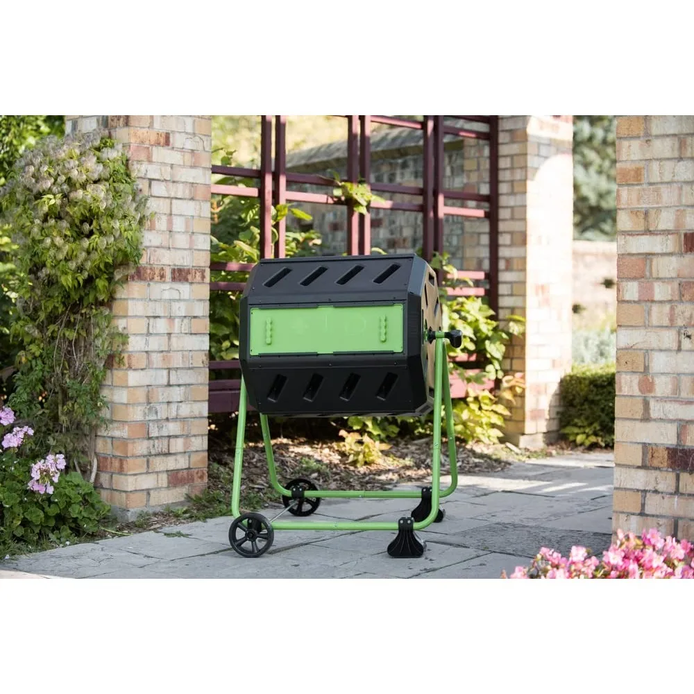 

Mobile Dual Chamber Tumbling Composter with Wheels - Outdoor Rotating Garden Compost Bin, Customized