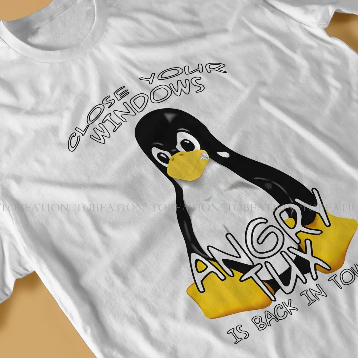 Linux Angry Tux Tshirt Vintage Men Gothic Teenager Streetwear Tops Oversized Cotton O-Neck T Shirt