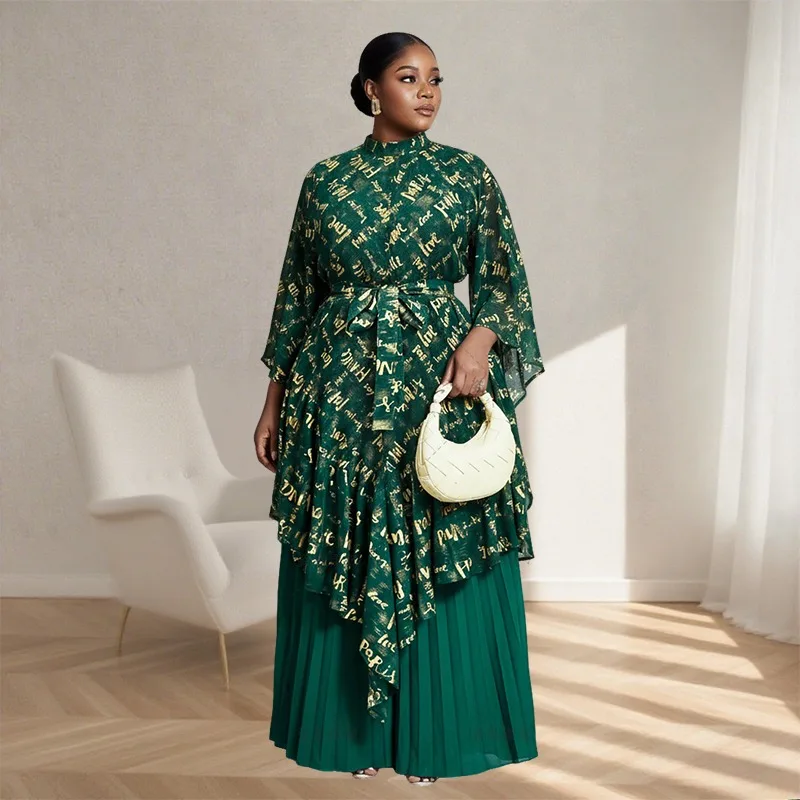 

Ближний Восток Новое женское платье Мияке Плиссированное элегантное платье с галстуком Длинные топы Плащ размера плюс Стрейч Прямые широкие брюки Складной комплект