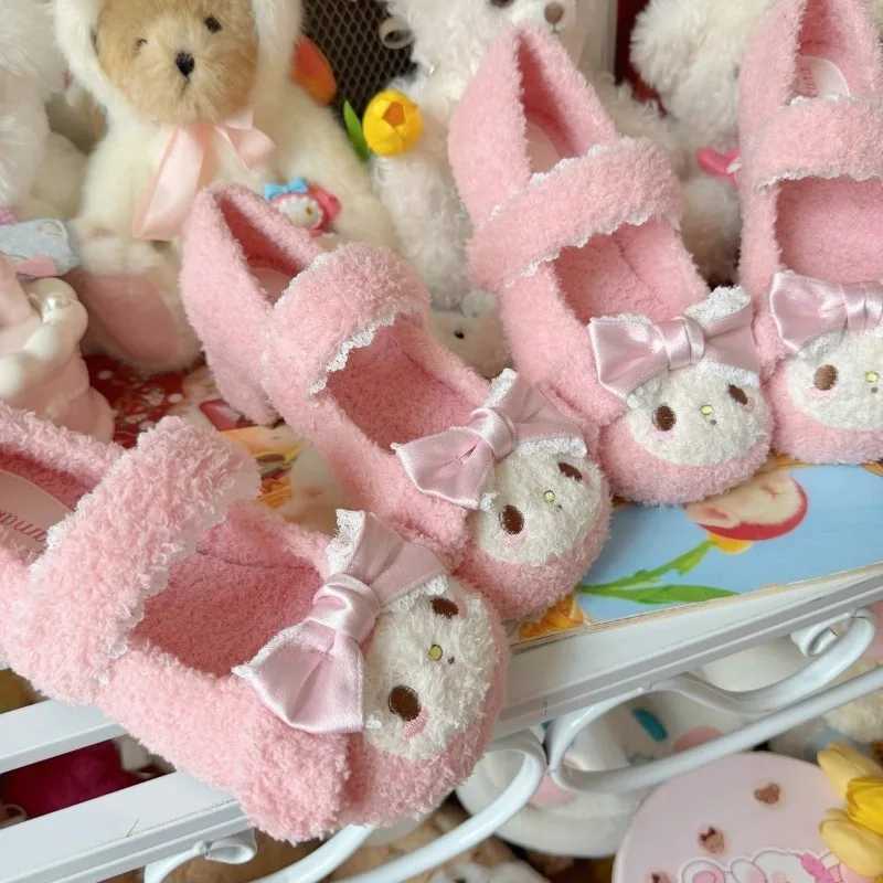 

Sanrio My Melody Cute Pink Lace Bow with Fluffy Shoes Sweet Japanese Lolita Shoes.
