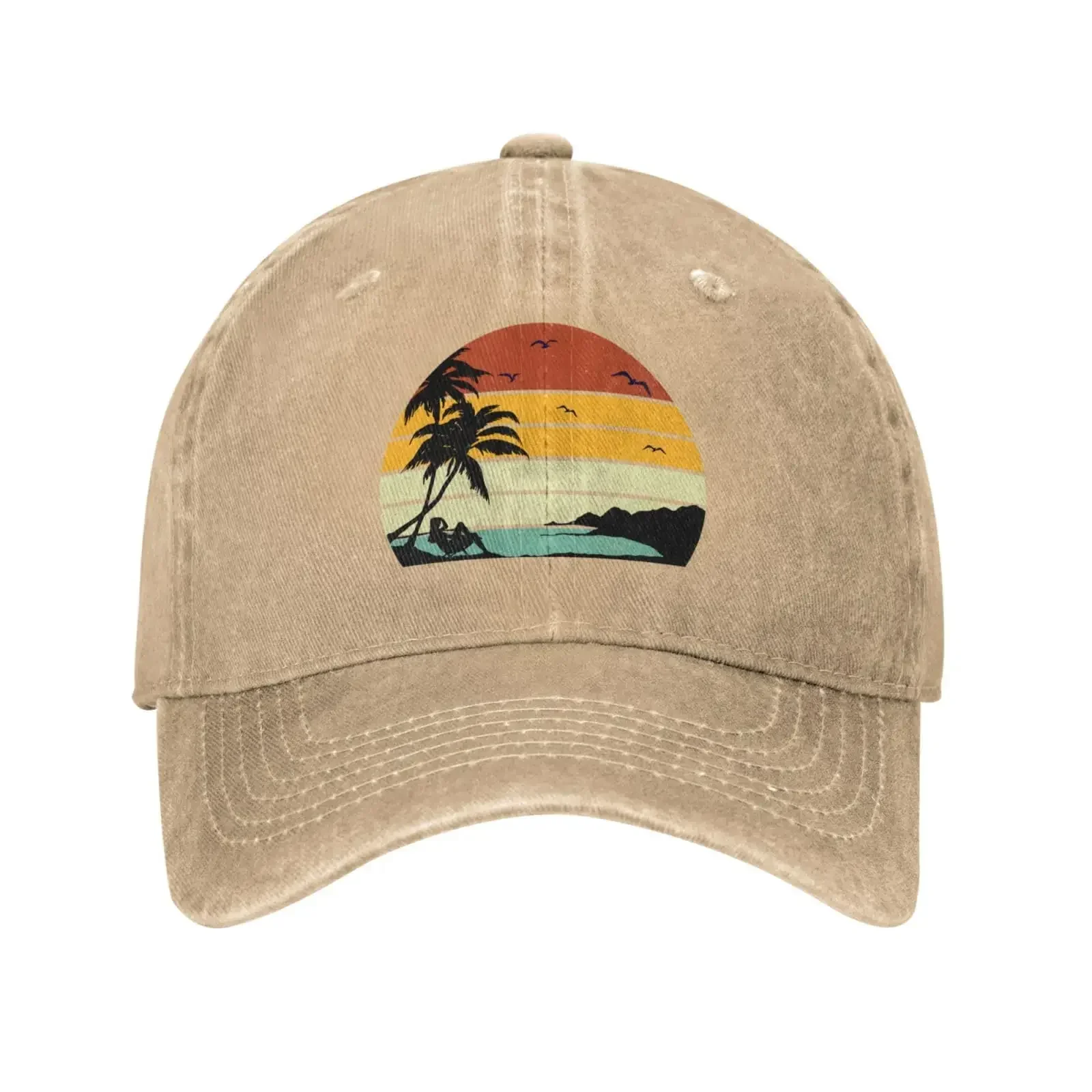 Travel Sea Beach Retro Sunset Baseball Cap for Men Women Vintage Trucker Hat Golf Hats Dad Hat Deep Heather