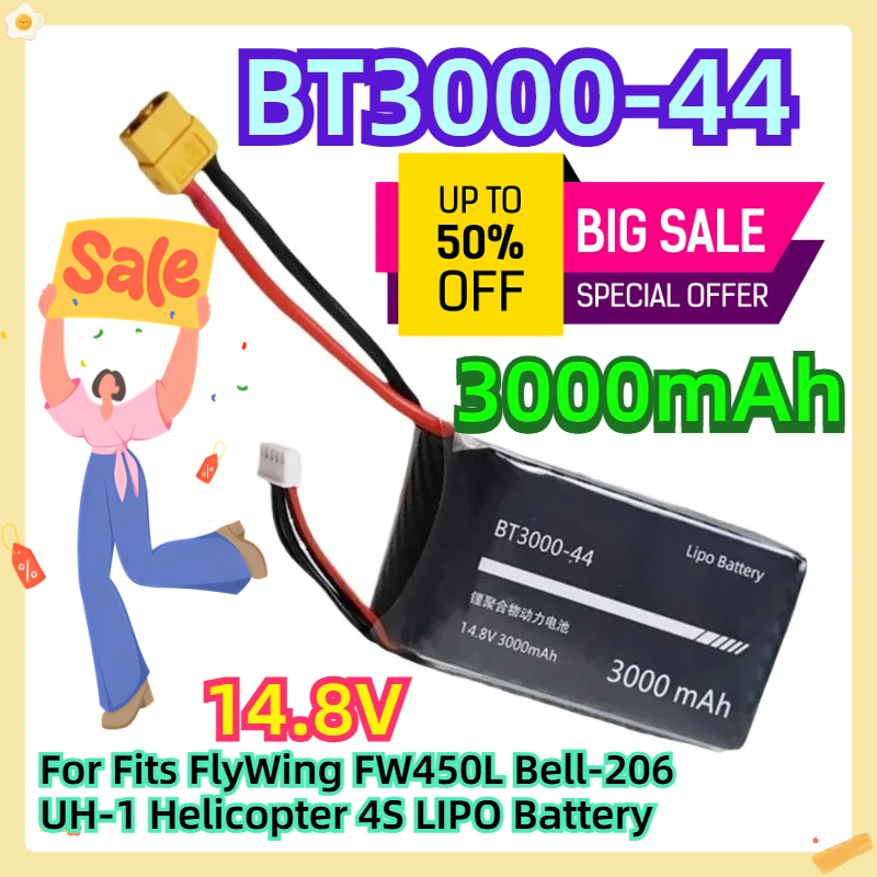 

For Fits FlyWing FW450L Bell-206 UH-1 Helicopter 4S LIPO Battery 14.8V 3000mAh