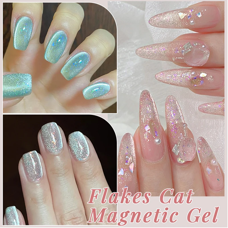 UR SUGAR ใหม่ 15ml Flakes Cat Magnetic GEL ฤดูร้อนสีฟ้า Magnetic GEL เล็บ Ultra Glitter Soak Off UV LED การออกแบบเคลือบเงา