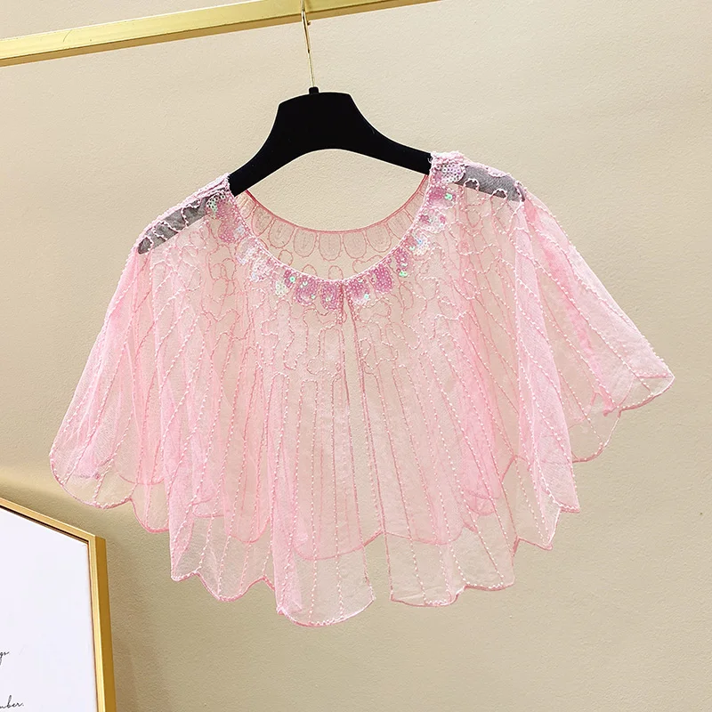 Free Size Sequined Summer New Arrival Beaded Women Wedding Wedding Cape Red Beige Pink Blue White Black Bolero Cloak Shawl