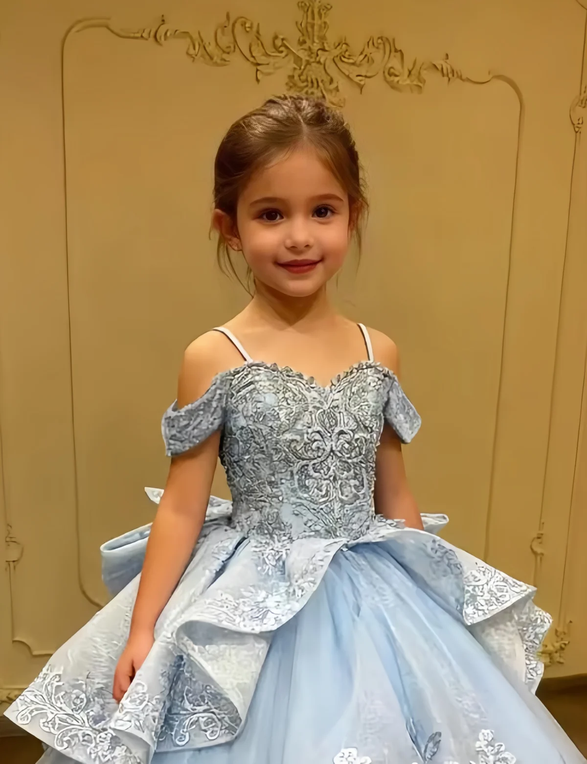 Beaded Ruffles Lace Applique Bow Off Shoulder Flower Girl Dress for Girls Pageant Dress Girls Ball Gown Birthday Customized