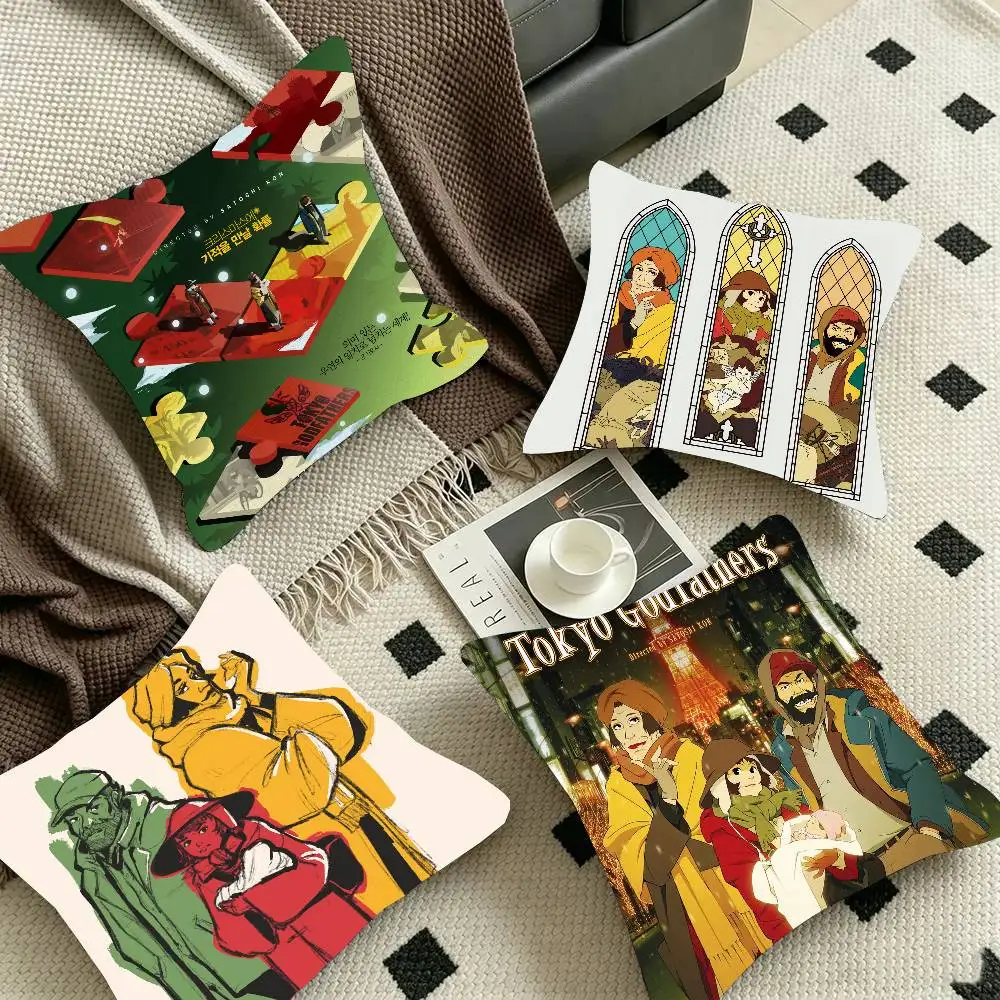 Anime T-Tokyo Godfathers Pillow Case Fashion Square Pillowcase Bedroom Sofa Room Ins Decoration Leisure