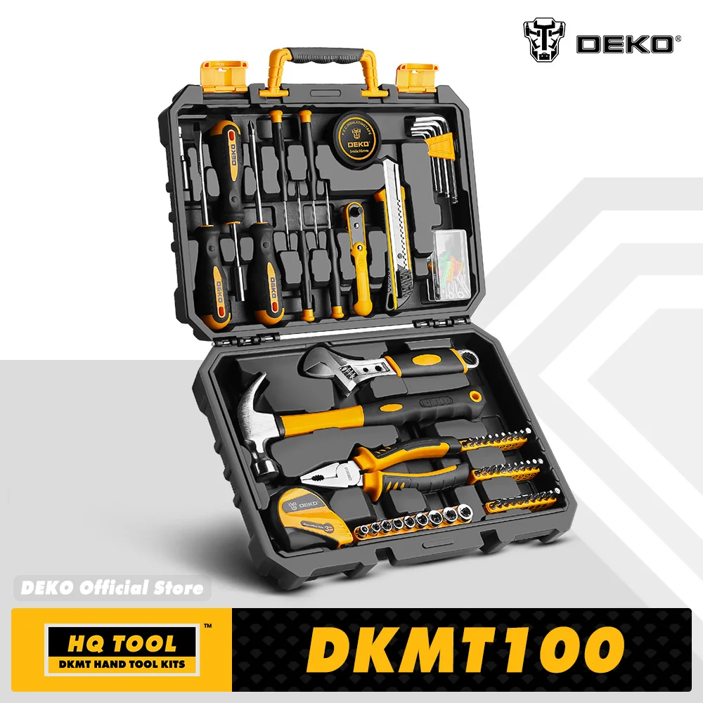 DEKO 100pcs Socket Wrench Hand Tool Set for Auto Repair with Measure Tape Driver Screwdriver Combination Tool Box edc Home DIY