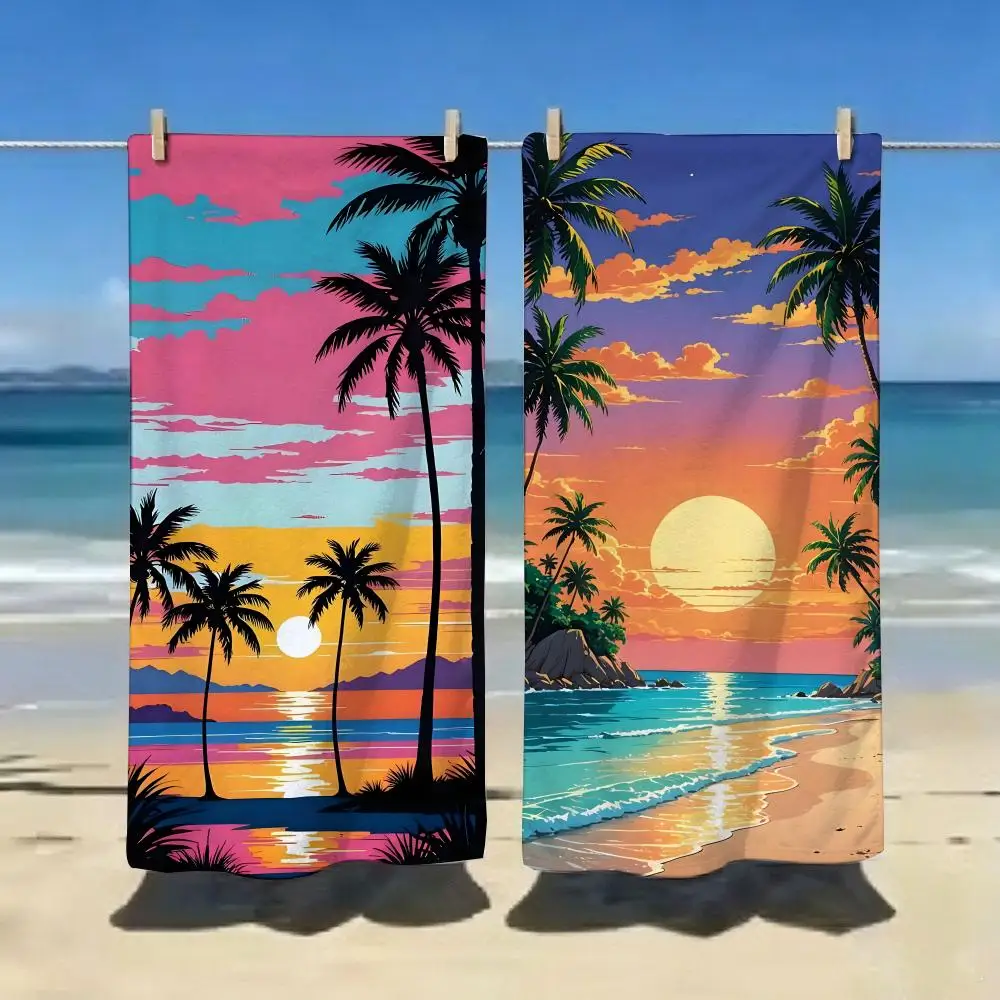 Vintage Coconut Tree Island Aesthetic Towel ultra-fine fiber quick drying absorbent bath towel, outdoor swimming sports towel