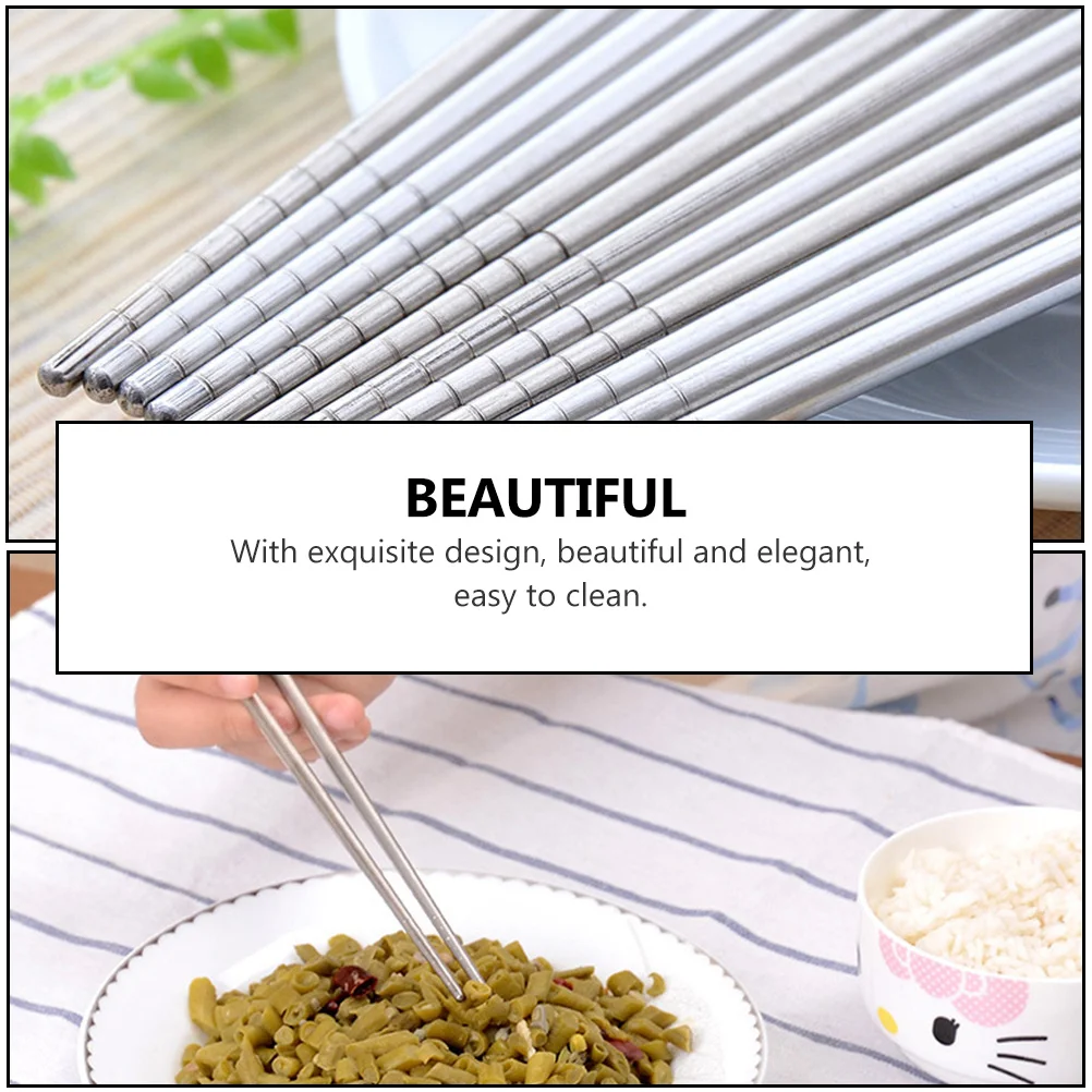 

10pcs Stainless Steel Chopsticks Anti-Slip Heat-Resistant Kitchen Supplies Household Outdoor Use Storage Organizer