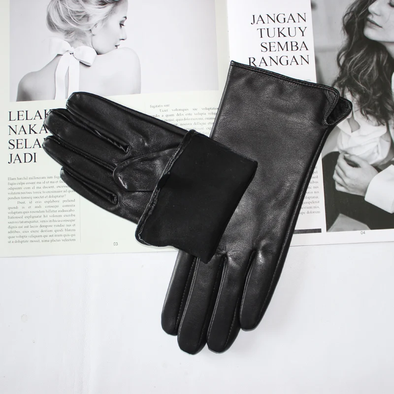 Neue Damen-Handschuhe aus Schaffell, Outdoor-Reiten, einfarbig, dünn, einzelnes Leder, ungefüttert, schwarzes Seidenfutter, Fahrhandschuhe