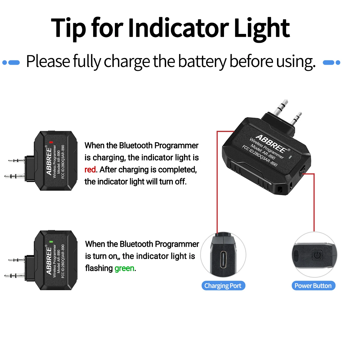 ABBREE Bluetooth Draadloze Programmeur voor Walkie Talkie Plug & Play Geen Driver Uitgave Telefoon voor UV5R BF888S Quansheng UVK5