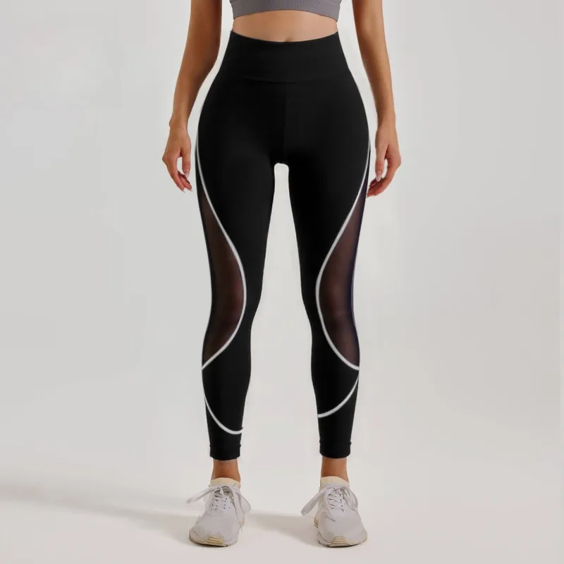 

Women's Color-Block Mesh Yoga Pants - High-Waist Tummy Control Leggings with Sculpting Seams for Running & Workouts