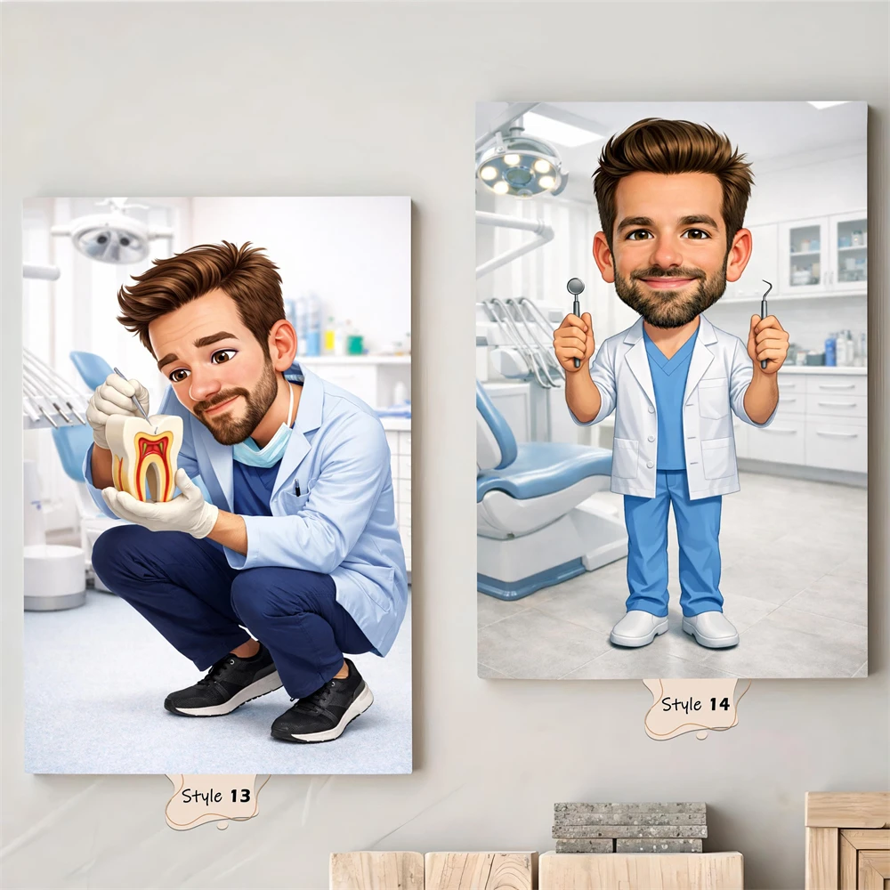 

Custom Super Dentist Cartoon Portrait Poster Dentist Caricature Prints Gift for Dentist Cartoon Funny Dentist Canvas Painting