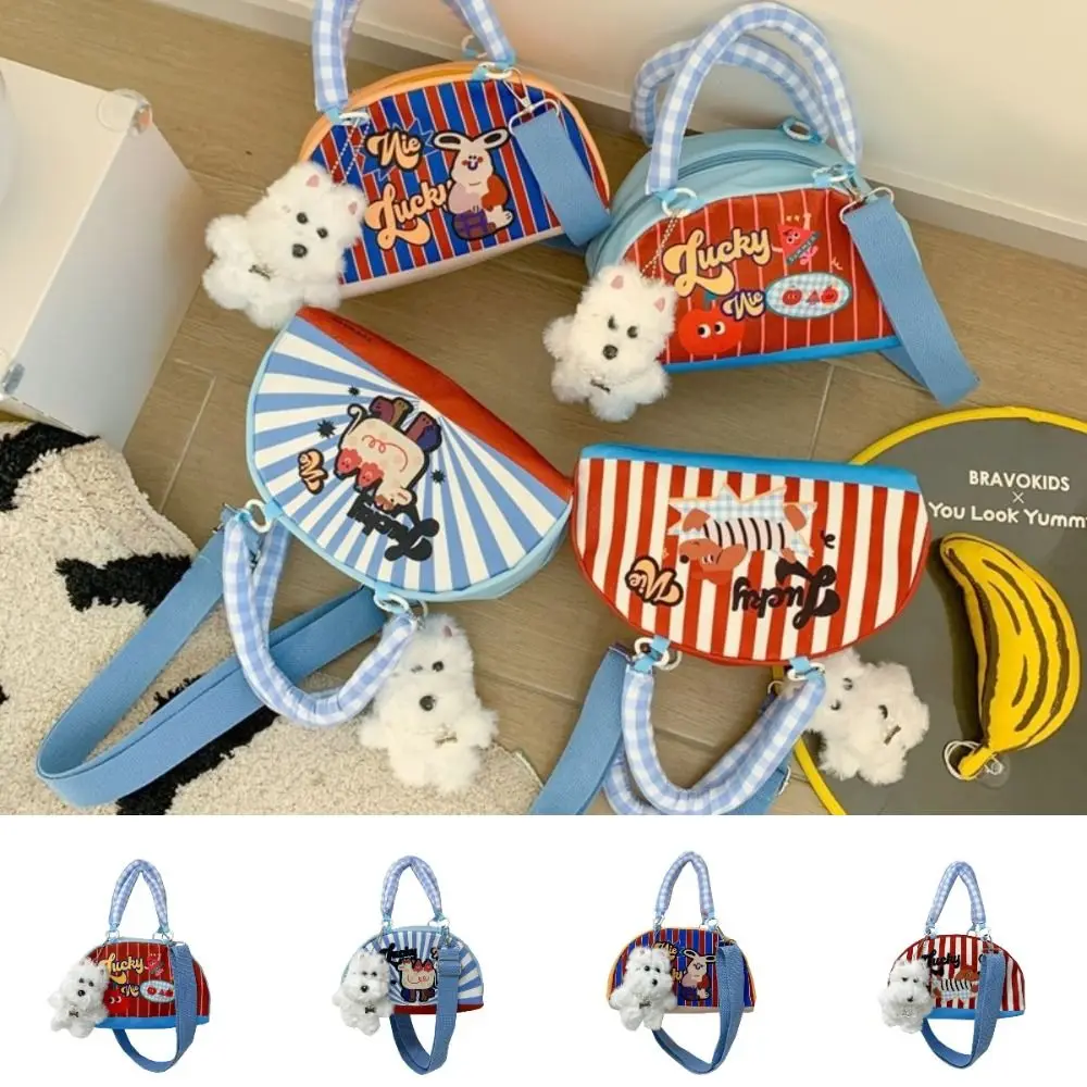 

Kawaii Children's Stripped Handbag Cartoon Animals Korean Style Semi-circle Shape Bag Lightweight Rabbit Crossbody Shoulder Bag