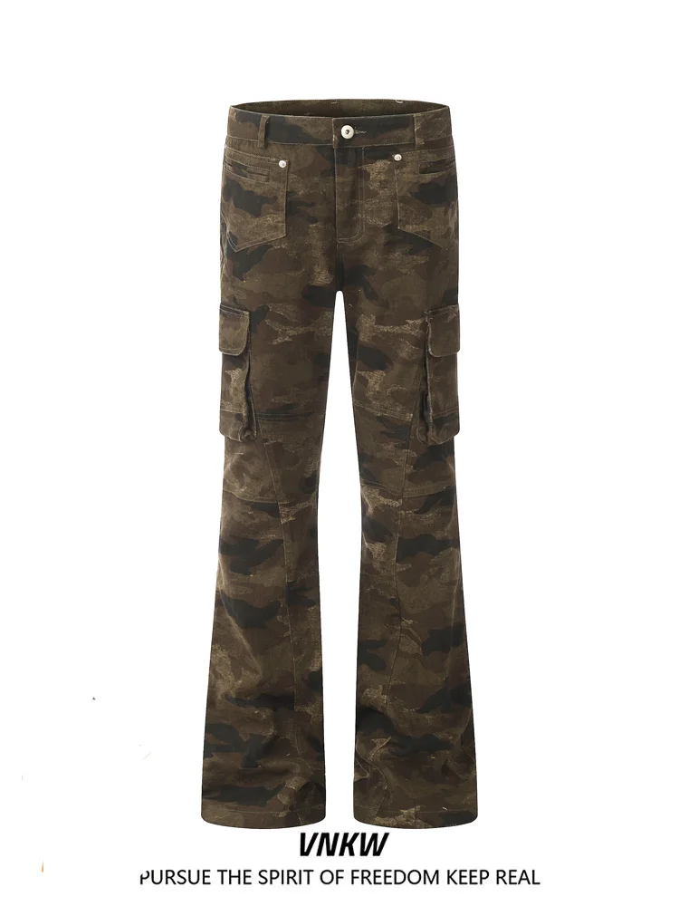

American Retro Camouflage Pants Men's Women's Casual Flared ket Multi-Purpose Slimming Workwear Floor-Length Trousers