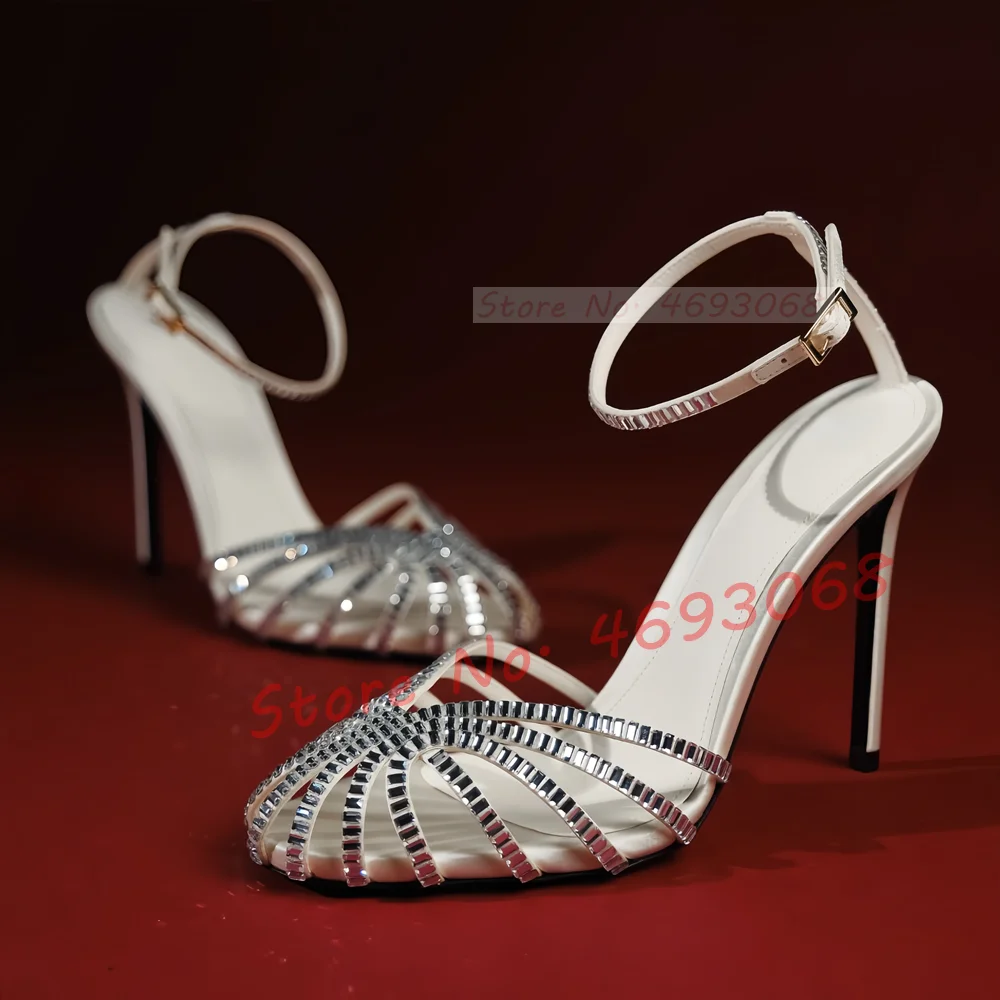 Chocolate Crystal Cross Sandals Women Cross Strap Summer Vacation Shoes Stiletto Heels Sexy Banquet Casual High Heels Sandals