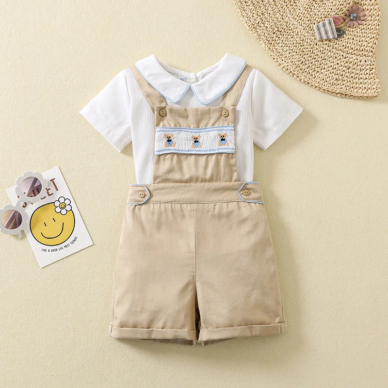 Spanish Baby Boy Clothes Children Shirt And Suspenders Pants Two Piece Outfits Kids Summer Top Shorts Jumpsuit Clothing Sets